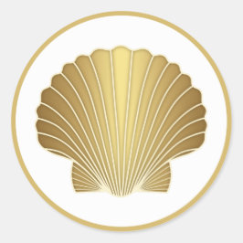 Elegante Gold Scallop-Muschel Runder Aufkleber