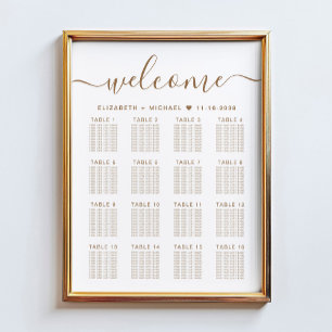 Elegante Gold Schrift 16 Tisch Hochzeit Sitzplan Poster