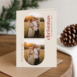 Elegante Gold-Schrift Familienfoto Frohe Weihnacht Feiertagskarte