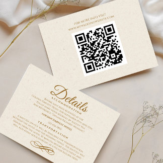 Elegante Gold-Schrift Hochzeits-Detailkarte mit QR RSVP Karte