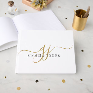 Elegante Gold-Schrift-Monogramm-Initialen Name  Gästebuch