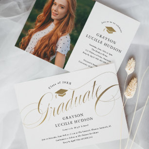 Elegante Gold-Schriftfoto-Abschlussfeier Einladung