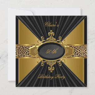 Elegante Gold-Schwarz-Leoparden-50.-Geburtstagsfei Einladung