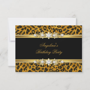 Elegante Gold-Schwarz-Leoparden-Geburtstagsfeier Einladung