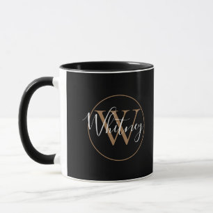 Elegante Gold-Schwarz-Schrift-Monogramm-Namen-Tass Tasse