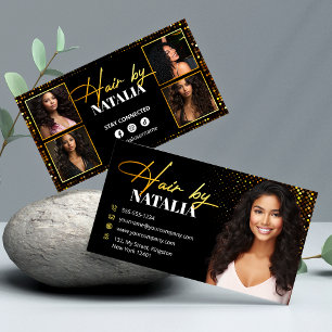 Elegante Gold-Schwarz-Sparkling-Foto-Friseur Visitenkarte