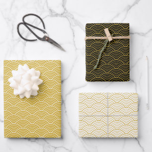 Elegante Gold Schwarz-weiße japanische Wave Geschenkpapier Set