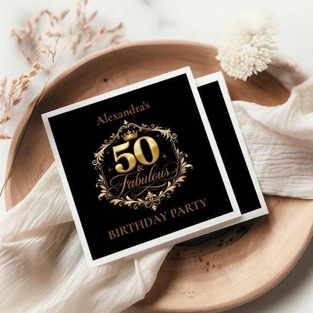 Elegante Gold-Schwarze 50. Geburtstagsfeier Serviette (Von Creator hochgeladen)