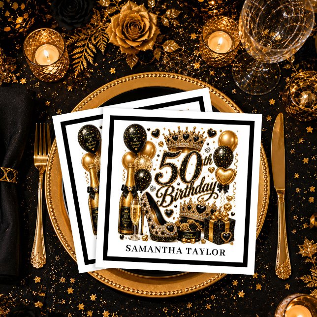 Elegante Gold-Schwarze Konfetti-Fünfzig-und-fabelh Serviette (Elegant Gold Black Confetti Fifty And Fabulous Napkins

)
