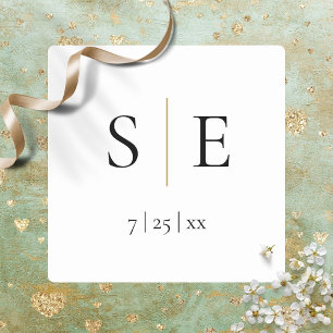 Elegante Gold-Schwarze Monogramm-Hochzeit Quadratischer Aufkleber