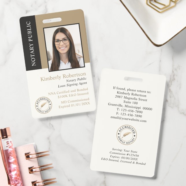 Elegante Gold Schwarze Notar-ID  Ausweis (Büro)