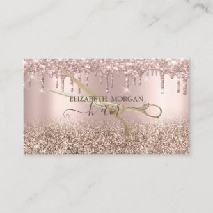 Elegante Gold Scissors Rose Gold Glitzer Tropfen Visitenkarte