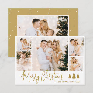 Elegante Gold Script 5 Foto Collage Weihnachtskart Einladung
