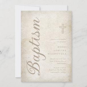 Elegante Gold Script Aged Pergament Taufe Einladung
