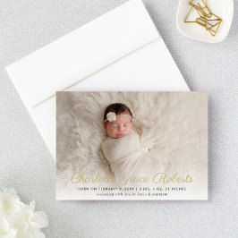 Elegante Gold Script Baby Girl Foto Birth Ankündigung