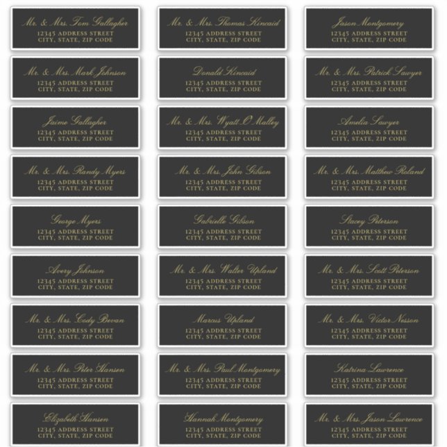 Elegante Gold Script Black Guest Address Labels (Vorderseite)