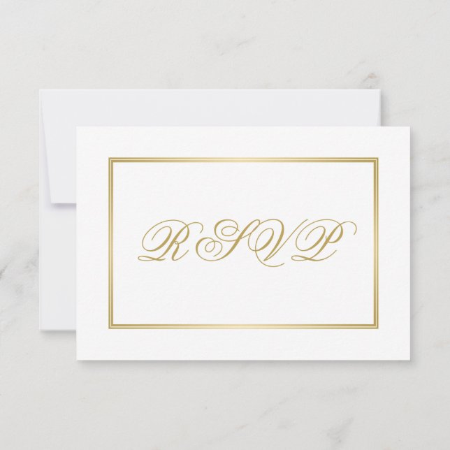 Elegante Gold Script Calligraphie auf White Weddin RSVP Karte (Rückseite)