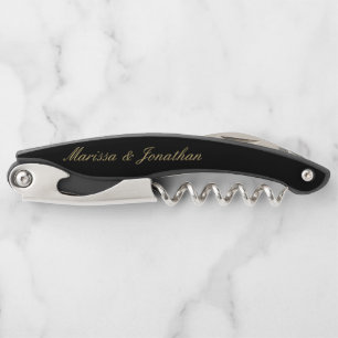 Elegante Gold Script Calligraphy Black Wedding Kellnermesser