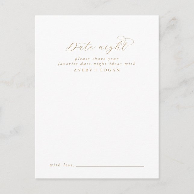Elegante Gold Script Date Night Advice Card Hinweiskarte (Vorderseite)