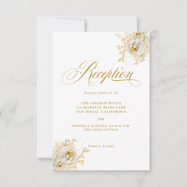 Elegante Gold Script Floral Wedding Card Einladung (Vorderseite)