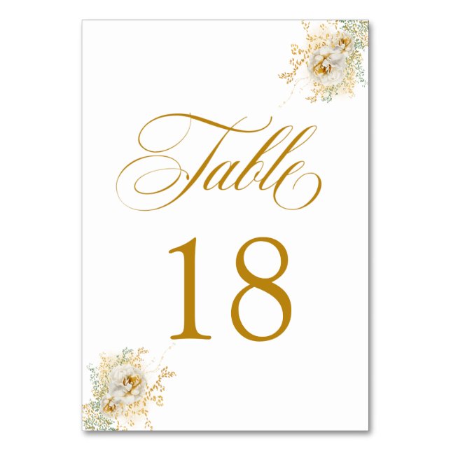 Elegante Gold Script Floral Wedding Tischnummer 18 (Vorderseite)