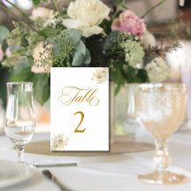 Elegante Gold Script Floral Wedding Tischnummer 2