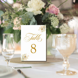 Elegante Gold Script Floral Wedding Tischnummer 8