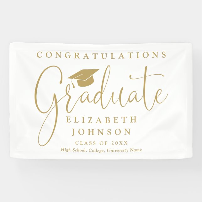 Elegante Gold Script Graduation Party Banner (Horizontal)