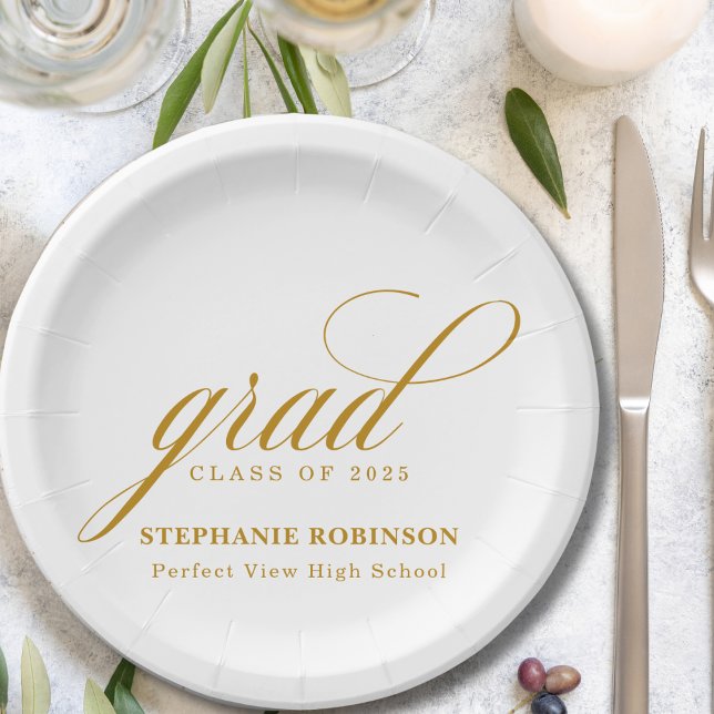 Elegante Gold Script Graduation Party Pappteller (Von Creator hochgeladen)