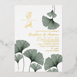Elegante Gold Script Green Leaf Einladung zur Hoch
