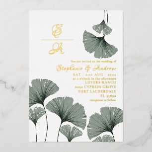 Elegante Gold Script Green Leaf Einladung zur Hoch
