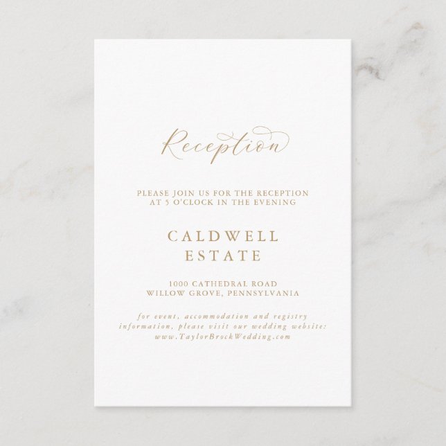 Elegante Gold Script Hochzeitsempfehlung Begleitkarte (Vorderseite)