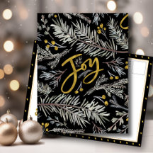 Elegante Gold Script JOY Pine Bough Berry Weihnach