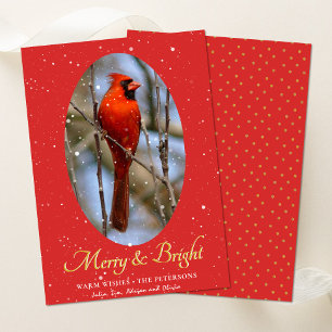 Elegante Gold Script Merry und Bright Festive Red Feiertagskarte
