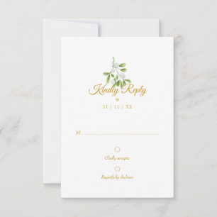 Elegante Gold Script Mistletoe Winter Wedding UAWG RSVP Karte