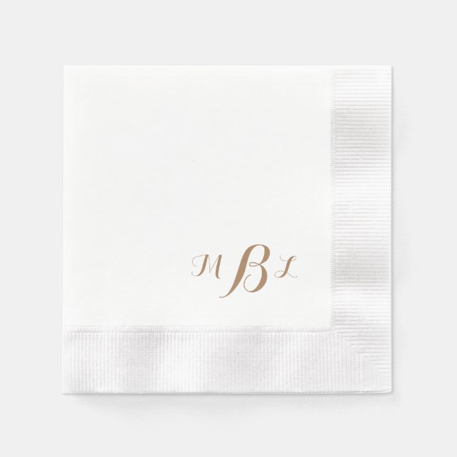 Elegante Gold Script Monogram geprägt Serviette (Vorderseite)