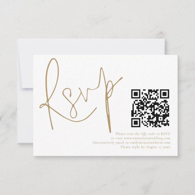 Elegante Gold Script QR Code Wedding RSVP Card Einladung (Vorderseite)