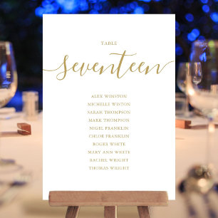 Elegante Gold Script Tischnummer 17 Seating Chart
