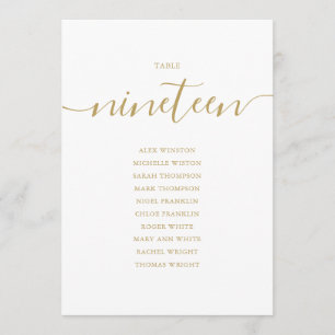 Elegante Gold Script Tischnummer 19 Seating Chart