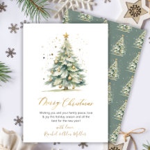 Elegante Gold Script Tree Weihnachtskarten außerha