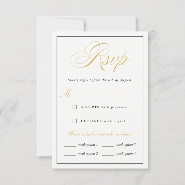 Elegante Gold Script UAWG Optionen vertikal RSVP Karte (Vorderseite)