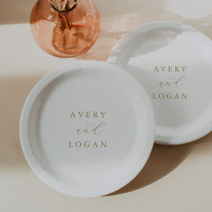 Elegante Gold Script Wedding Cake Paper Plate Pappteller