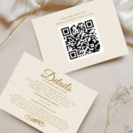 Elegante Gold Script Wedding Details Card mit QR RSVP Karte