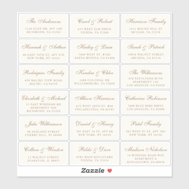 Elegante Gold Script Wedding Guest Address Labels (Blatt)