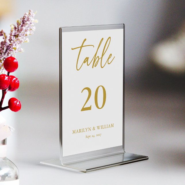 Elegante Gold Script Wedding Tischnummer Card (Elegant Gold Script Wedding Table Number Card)