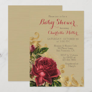 Elegante Gold-Scroll-Blumen-Baby-Party Einladung