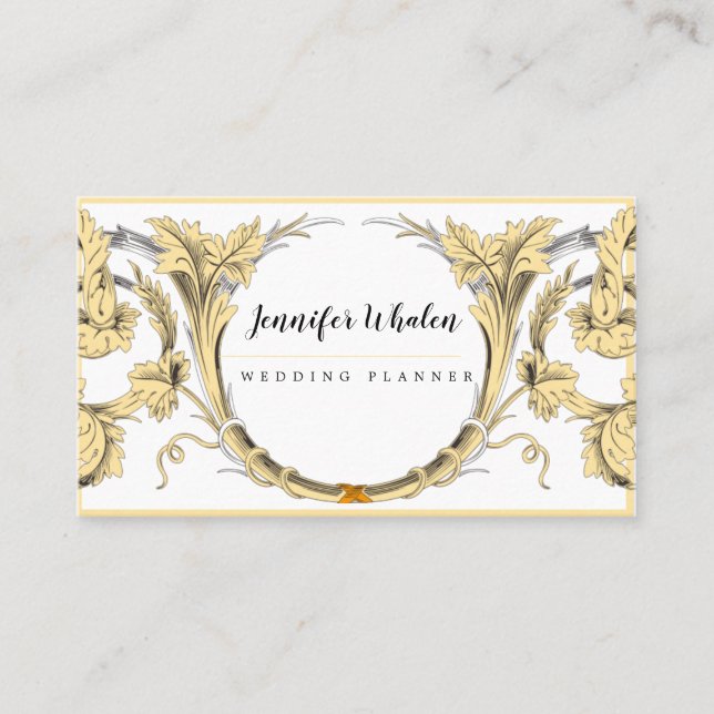 Elegante Gold Scrolls Floral Custom Business Card Visitenkarte (Vorderseite)