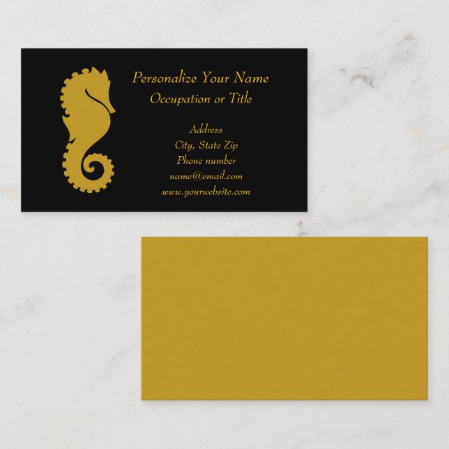 Elegante Gold Seepferd Black Gold Business Card Visitenkarte (Vorne/Hinten)