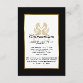 Elegante Gold Seepferde Hochzeitsunterkünfte Begleitkarte