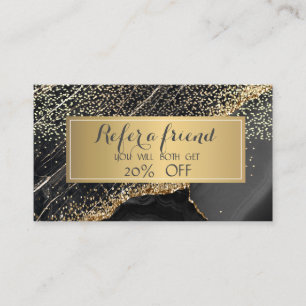 Elegante Gold-Sequins, Rahmen Schwarz Marmor Empfehlungskarte